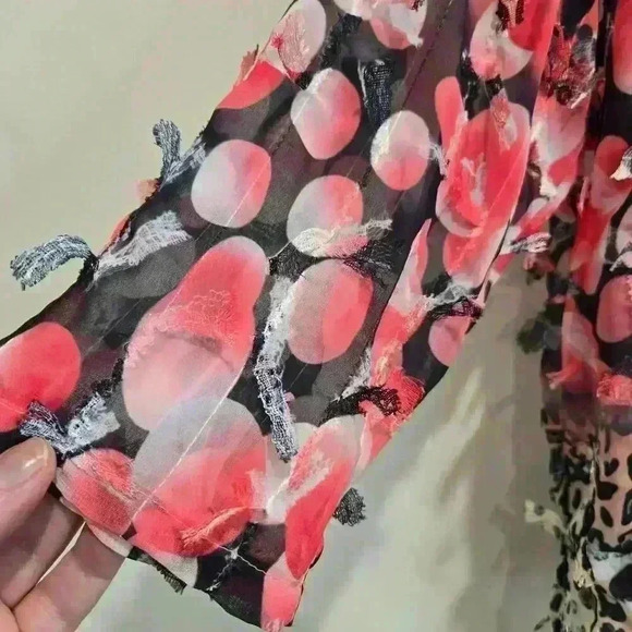 Feratelli Red Black Leopard Semi-sheer Blouse  3D accents Women's M Artsy - Picture 6 of 9